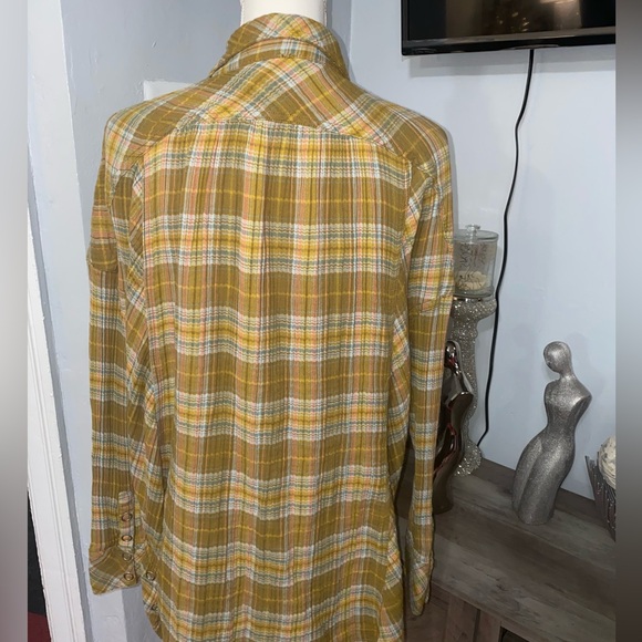 FREE PEOPLE Juniper Ridge Button-Down Shirt Oversized Plaid Crinkled Cotton Top - Picture 2 of 7